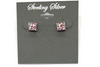 Sterling  Silver .925 Princess Cut Pink Cubic Zirconia Earrings  7MM 