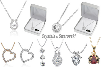 100 Swarovski Crystal Necklaces w Beautiful White Leatherette Gift Box- LOTS STYLES