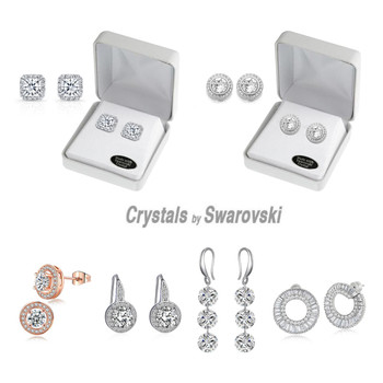 50pr Swarovski Crystal Earrings w Beautiful White Leatherette Gift Box. Lots styles 