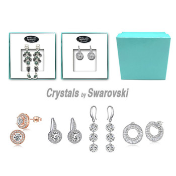 50 Pair Swarovski Crystal Earrings  in Tiffany Blue  Gift Box- LOTS STYLES!