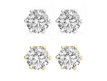 CZ Stud Earrings 2 Carat T.W. Sterling  Silver or Gold Overlay