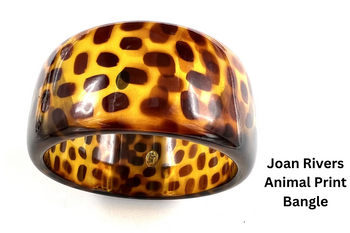 Vintage Joan Rivers Bangle Bracelet Leopard Cheetah Print Lucite 2-3/4" dia