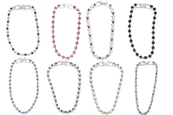  12 Tennis Bracelets made with Swarovski Crystals- 12 Assorted Colors 