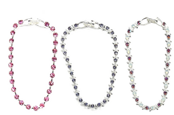 24 Tennis Bracelets made with Swarovski Crystals- 12 Assorted Colors 