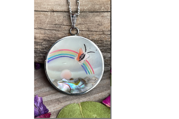  Vintage Rainbow Butterfly Necklace - Genuine mother of pearl 