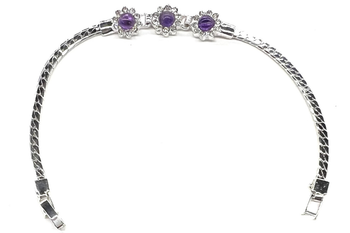 Genuine  Amethyst 3 Stone Bracelet - w/ Gemologist Certificate Pouched 