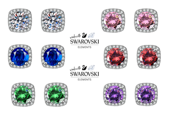 12  Pair Assorted Halo Earrings made with Swarovski Elements- 6 colors 