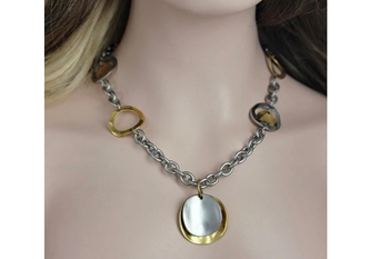  Vintage Premier Design Two-Tone Disc Pendant Necklace 