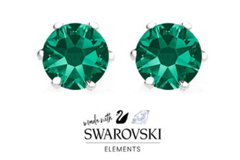 8mm Emerald Stud Earrings Made with Swarovski Elements - 4 Carat Tw