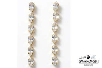 6 Stone Marquis  Dangle Earrings with Swarovski Elements- Gold Overlay 
