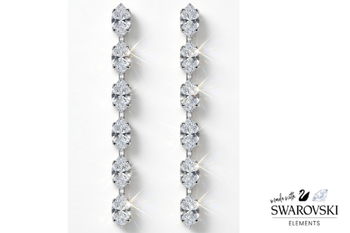 6 Stone Marquis  Dangle Earrings with Swarovski Elements- Silver Overlay 