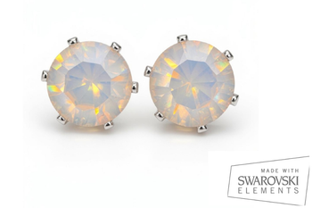 8mm White Opal  Stud Earrings Made with Swarovski Elements - 4 Carat Tw