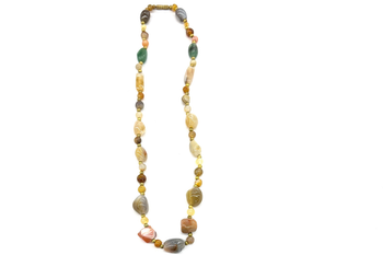 Vintage Agate "Beggars Bead" Necklace made in 1970's- 24 inches long 