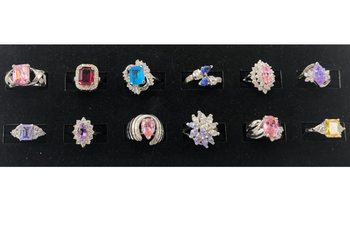 12 Assorted Sterling Silver .925 -Women's Extra Fancy  CZ Cocktail Rings - Asst Colors