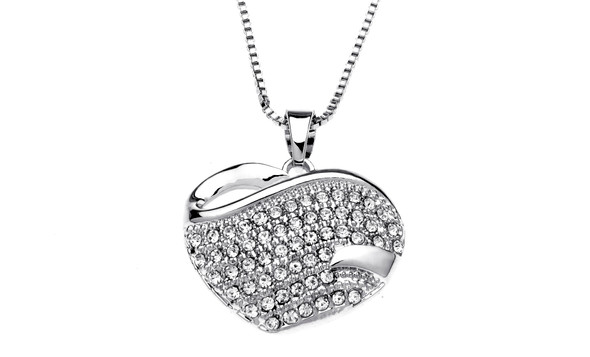 Parve Heart Necklace Made with Swarovski Crystals- Sterling Silver Overlay