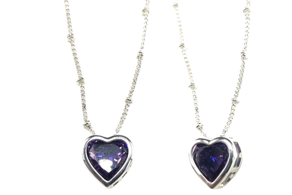  Purple Heart Necklace & Earring Set  Made w/Swarovski Elements