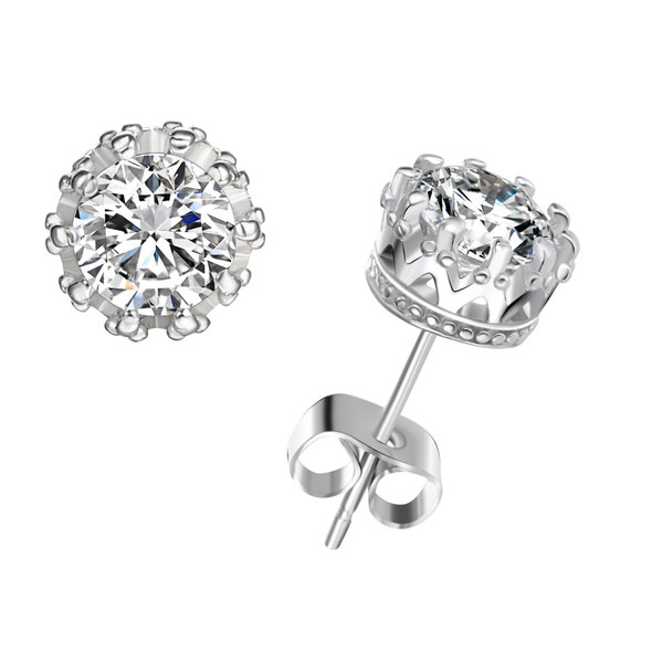 2-CTW  Crown Stud Earrings Made with Swarovski Crystals 