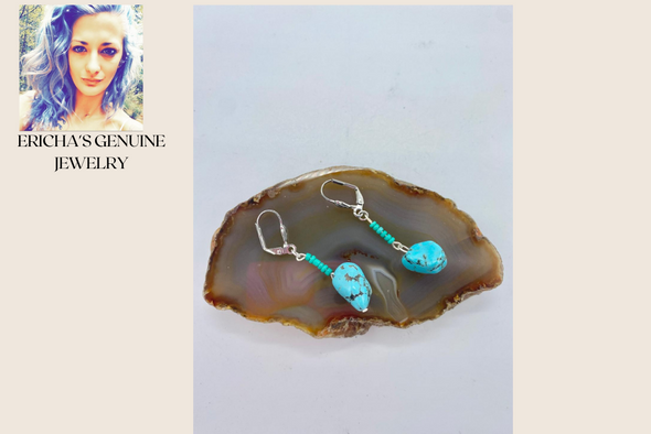  Ericha's Genuine Turquoise   Nugget Drop Earrings- Handmade