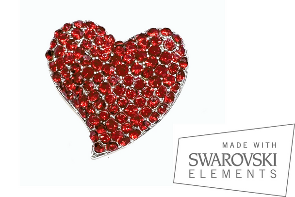 Red Heart  Brooch  Made with Swarovski Elements in Silver overlay 