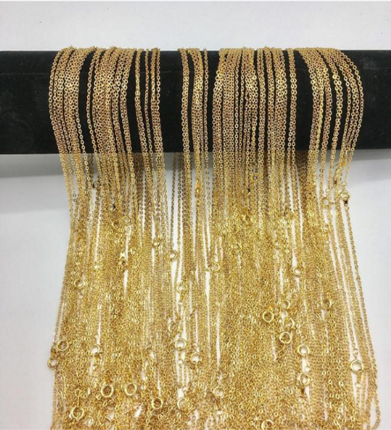 12 Pcs Fine Cable Chains 16 inches (1.5MM) 14 KT Gold Plated in USA -Will not Fade or Tarnish easily