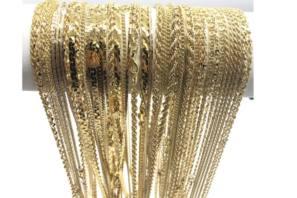  50 Pcs Chain & Bracelet Assortment Gold Overlay Made + Plated in USA