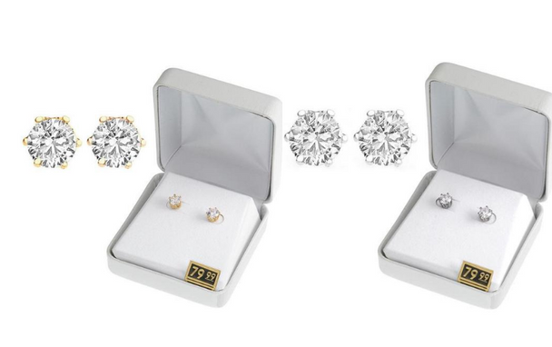 Swarovski Stud Earrings in Beautiful Gift Box -2 Carats- Choice Gold or Silver 