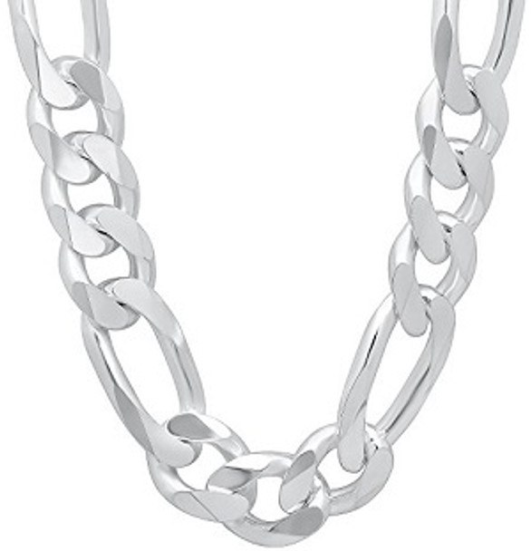 14 KT WHITE GOLD PLATED CUBAN LINK CHAIN - 24 INCHES LONG- 8 mm wide- Made in USA 