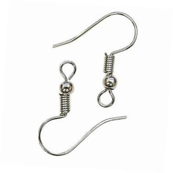 100 pcs  sterling silver over surgical steel - ball coil earring hooks fish hooks ear wire for jewelry