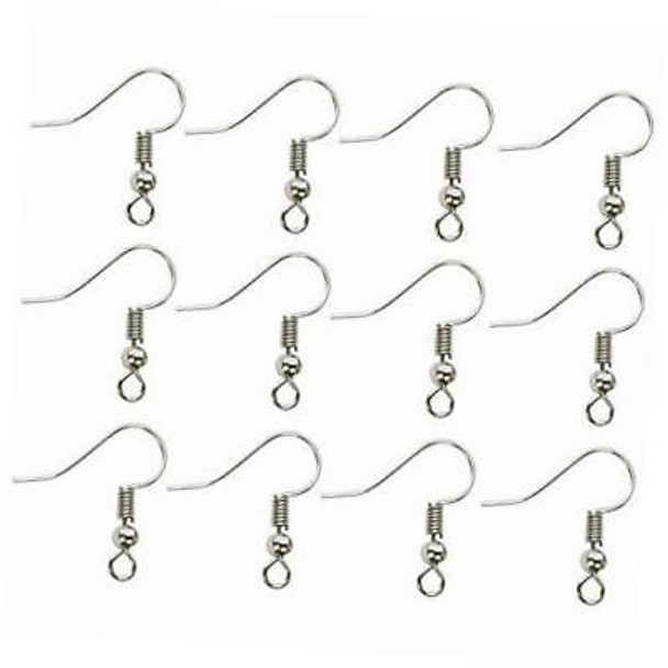 100 pcs  sterling silver over surgical steel - ball coil earring hooks fish hooks ear wire for jewelry