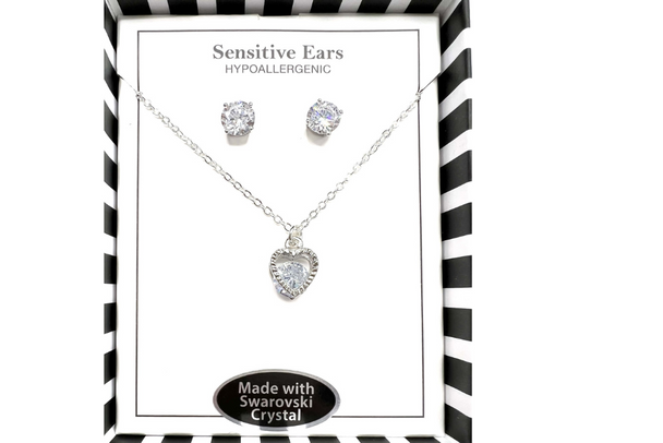 Heart Necklace & Earring Sets made with Swarovski Elements in Gift Box - Choice Gold or Silver 