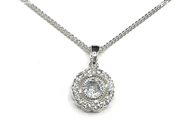 Double Halo  Necklace  made with Swarovski elements  Sterling Silver  Overlay