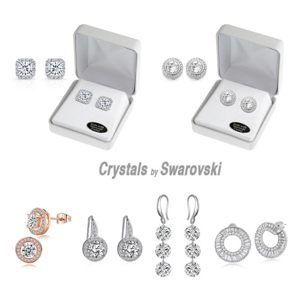 12 Pair  Swarovski Crystal Earrings w Beautiful White Leatherette Gift Box- LOTS STYLES