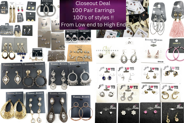 Closeout Deal 100 pair Earring Lot- From Low end to High End -Below Wholesale !! Only $ 1.29 Pair