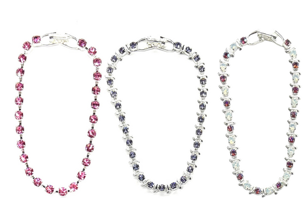  12 Tennis Bracelets made with Swarovski Crystals- 12 Assorted Colors 