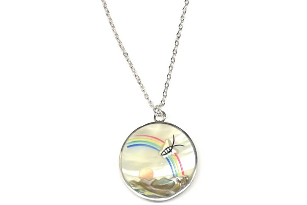  Vintage Rainbow Butterfly Necklace - Genuine mother of pearl 
