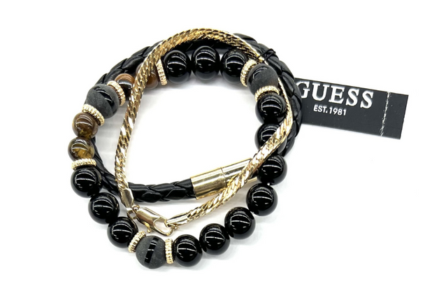 Guess Bracelets  3 per pack - Genuine tiger eye- leather - herringbone 