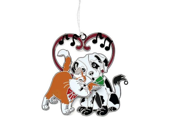 VANTEL PEARLS  "PERFECT PALS" Silver Tone & Enamel Christmas Ornament 