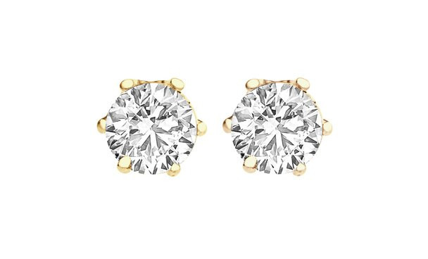 2 CTW CRYSTAL stud earrings  made with Swarovski Stones- Gold Overlay In Lucite Box