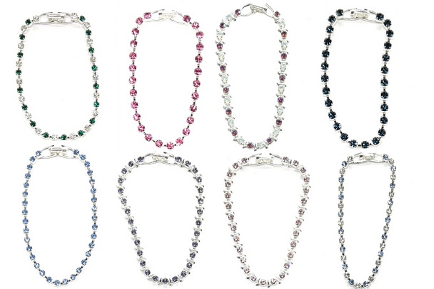 120 Tennis Bracelets made with Swarovski Elements- 12 Assorted Colors 