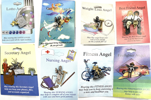 12  Angel Lapel Pins all Carded 12 different styles 