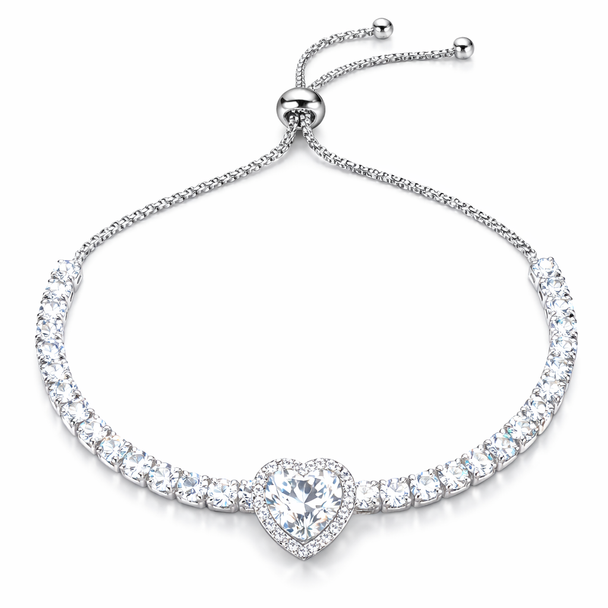 Tennis Slider Heart Bracelet  Sterling Silver  overlay made with Swarovski Elements- Simply Gorgeous !  