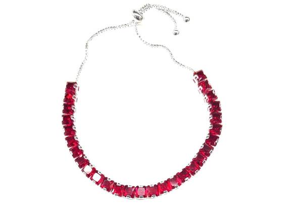 Tennis Slider Bracelet made with Ruby Swarovski Elements- Silver Overlay!  