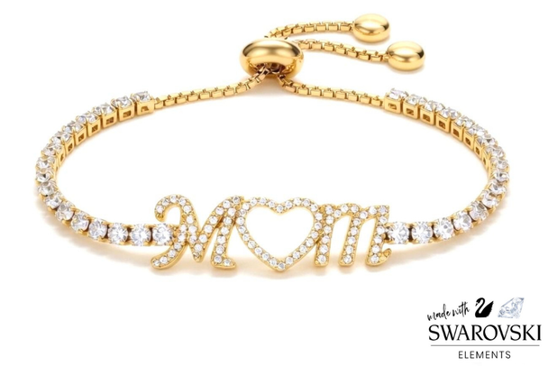 Mom Slider Bracelet made with Swarovski Elements - Gold Overlay