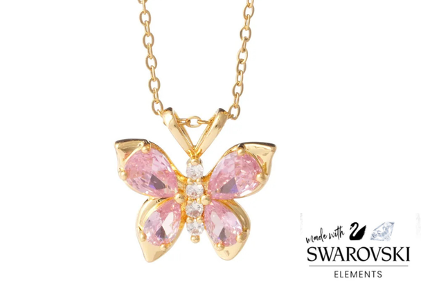 Butterfly Necklace  Made w/Swarovski Elements- Gold Overlay 