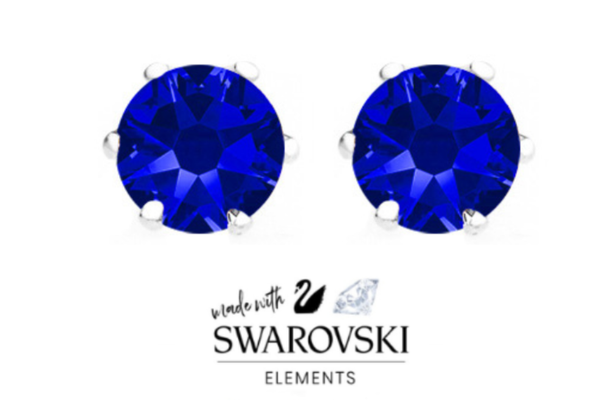 8mm Sapphire Stud Earrings Made with Swarovski Elements - 4 Carat Tw