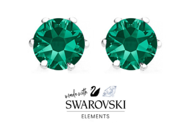 8mm Emerald Stud Earrings Made with Swarovski Elements - 4 Carat Tw