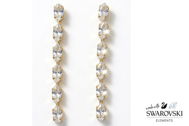 6 Stone Marquis  Dangle Earrings with Swarovski Elements- Gold Overlay 