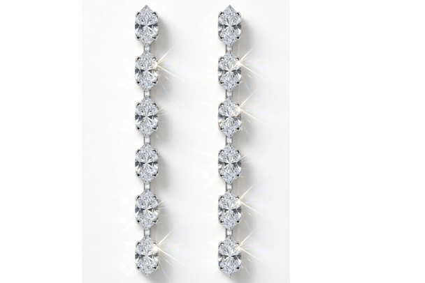 6 Stone Marquis  Dangle Earrings with Swarovski Elements- Silver Overlay 