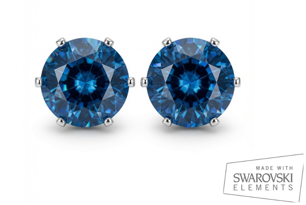  8mm Indigo Blue   Stud Earrings Made with Swarovski Elements - 4 Carat Tw
