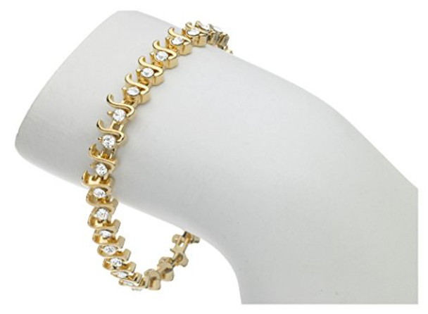 Tennis Bracelet S style made with Swarovski Crystals 14kt gold overlay